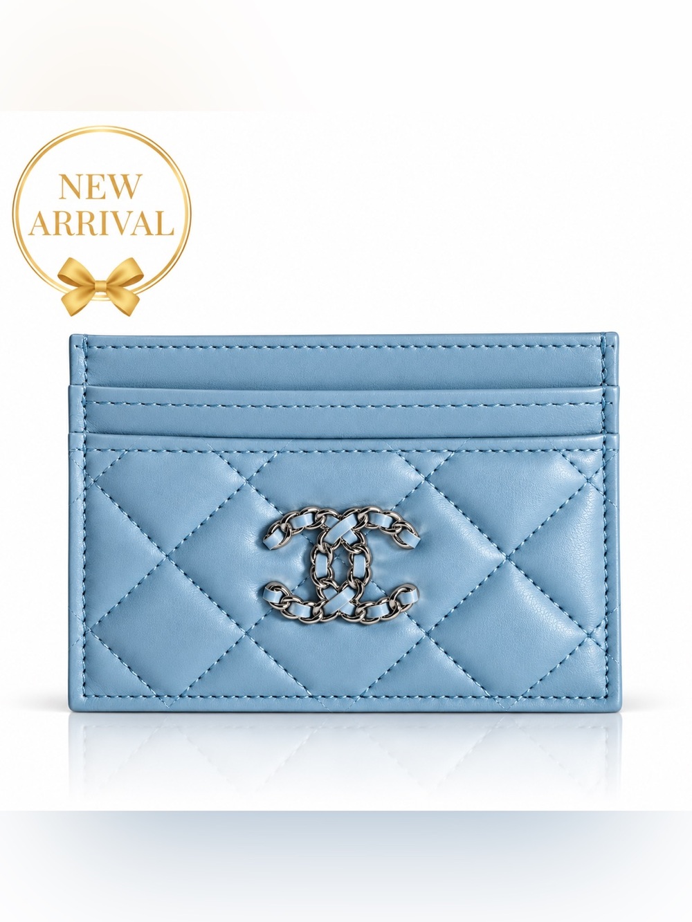 🩵 Quilted Chain-Logo Card Holder – Light Blue 🩵